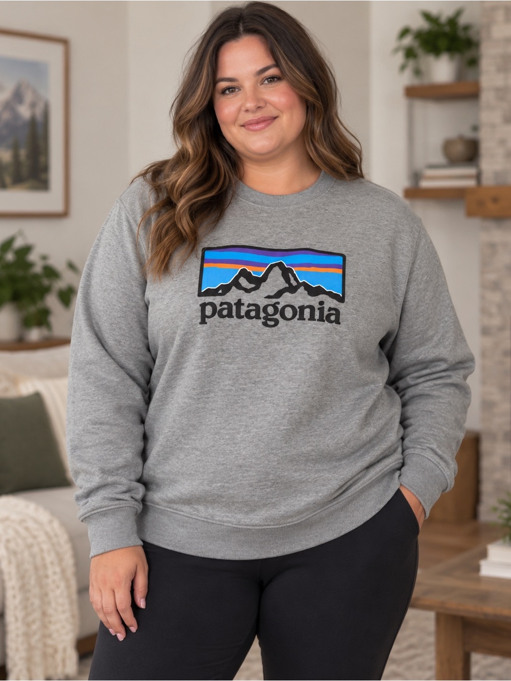 Patagonia XL Grey Crewneck Sweatshirt with Multicolor Logo